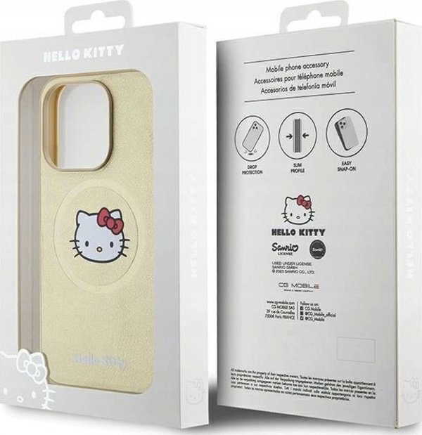 Θήκη Sourcing Hello Kitty MagSafe για iPhone 15 Pro 6.1" - Δερμάτινη με Κεφάλι Kitty, Χρυσή