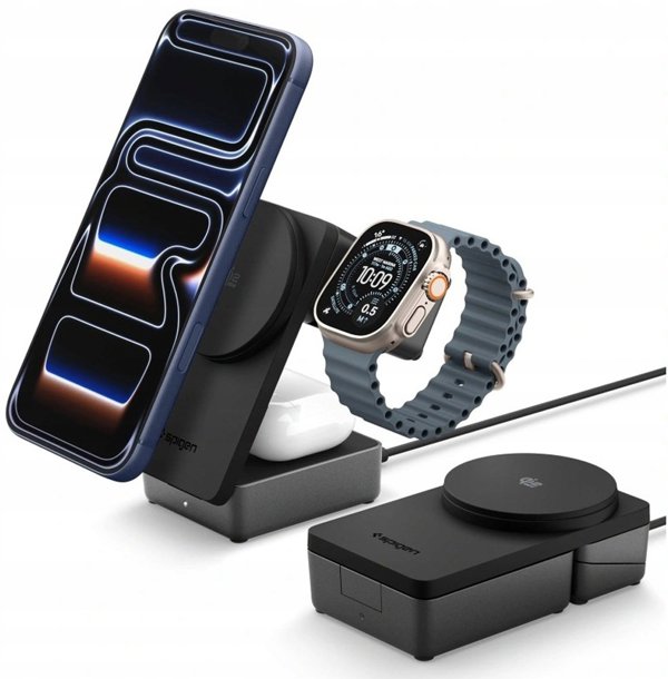 SPIGEN EF323MQ ESSENTIAL 3IN1 MAGNETIC MAGSAFE WIRELESS CHARGER 25W Qi2.2 BLACK