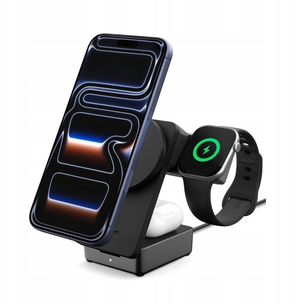 SPIGEN EF323MQ ESSENTIAL 3IN1 MAGNETIC MAGSAFE WIRELESS CHARGER 25W Qi2.2 BLACK
