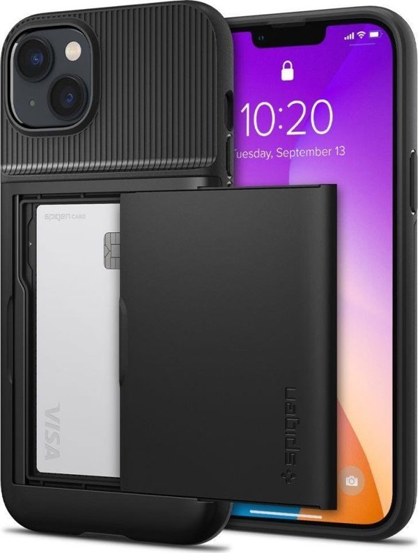 Θήκη Spigen Slim Armor CS για Apple iPhone 14 Plus - Μαύρο - Προστατευτική Θήκη με Θήκη Καρτών TPU & Πολυανθρακικό