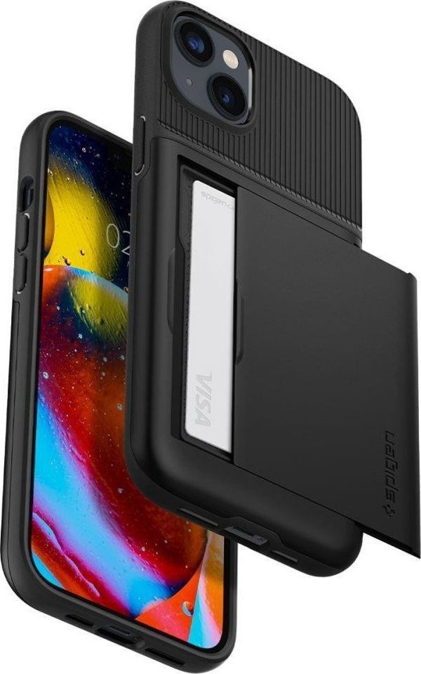 Θήκη Spigen Slim Armor CS για Apple iPhone 14 Plus - Μαύρο - Προστατευτική Θήκη με Θήκη Καρτών TPU & Πολυανθρακικό