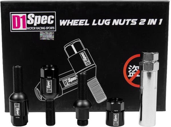 Βίδες τροχών D1Spec Heptagon 2 σε 1 Ατσάλι M12x1,5 33mm Σφαίρα Μαύρο