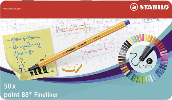 Stabilo Point 88 Fineliner Στυλό, Σετ 50 Τεμαχίων, Πολύχρωμα, Εξαγωνικό Σχήμα