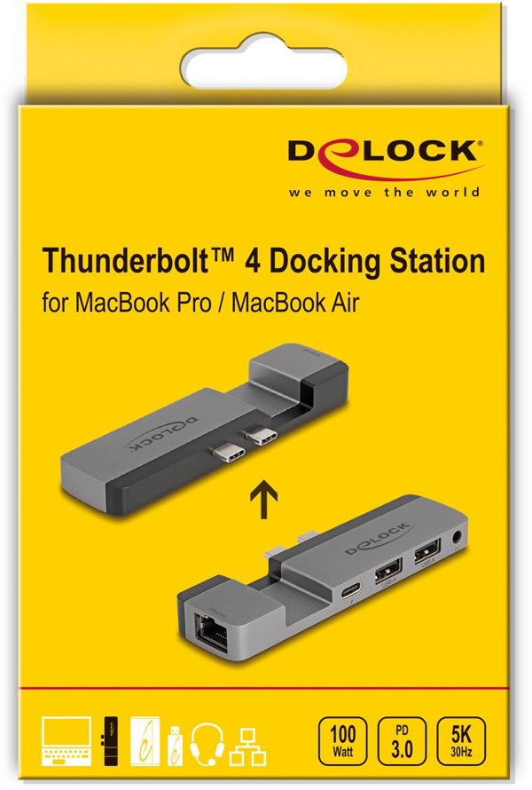Stacja/replikator Delock Dockingstation für MacBook Pro / MacBook Air Thunderbolt™ 4 mit 5K Auflösung / 100 W PD / 10 Gbps Hub / LAN / Audio