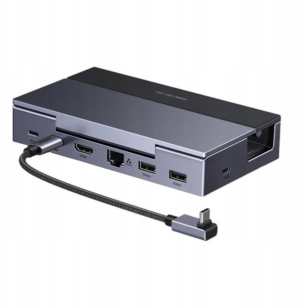 Stacja dokujaca UGREEN CM800 6w1 do konsol przenosnych Steam Deck Asus ROG Ally USB-C HDMI 4K 120Hz 2x USB USB-C RJ45 szara