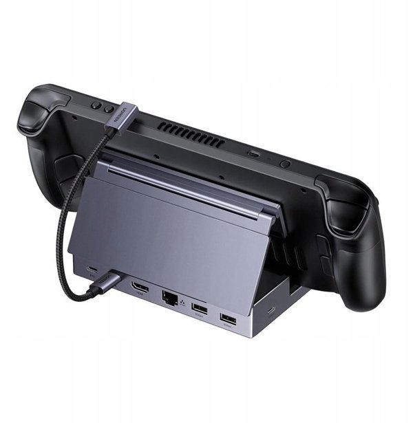 Stacja dokujaca UGREEN CM800 6w1 do konsol przenosnych Steam Deck Asus ROG Ally USB-C HDMI 4K 120Hz 2x USB USB-C RJ45 szara