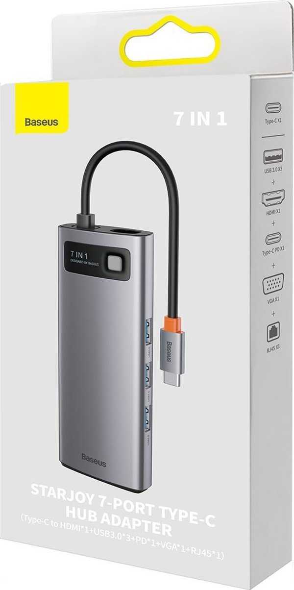 Baseus Metal Gleam Series Hub 7in1 USB-C Docking Station - 4K HDMI, USB 3.0, Power Delivery (WKWG040013)