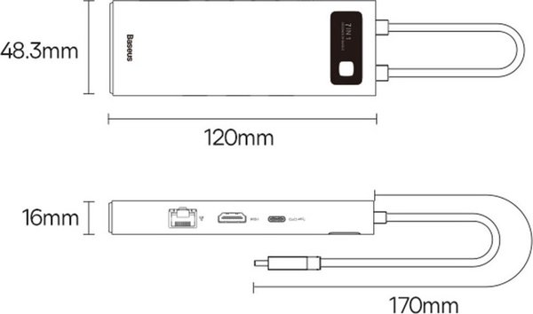 Baseus Metal Gleam Series Hub 7in1 USB-C Docking Station - 4K HDMI, USB 3.0, Power Delivery (WKWG040013)