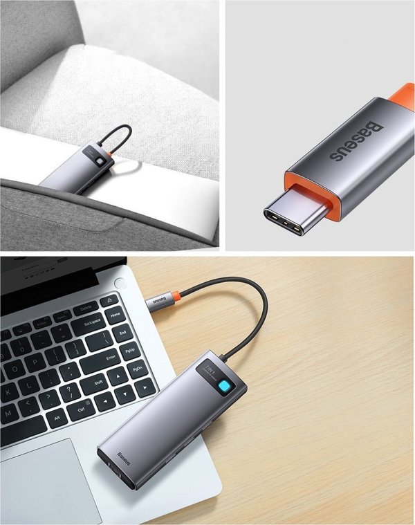 Baseus Metal Gleam Series Hub 7in1 USB-C Docking Station - 4K HDMI, USB 3.0, Power Delivery (WKWG040013)