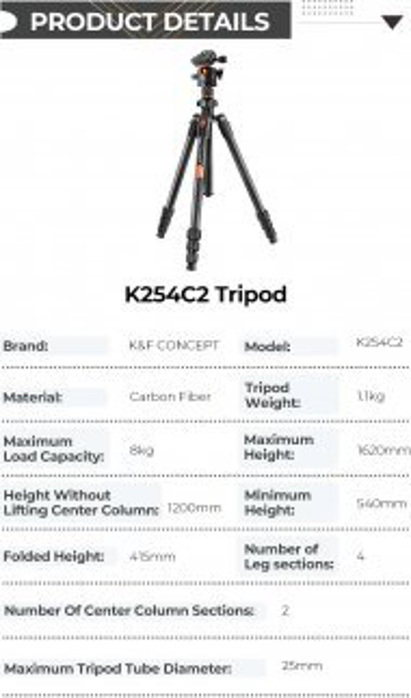 K&F Concept K254C2+BH-36L Τρίποδο Φωτογραφίας Carbon Επαγγελματικό με Κεφαλή Μπίλιας