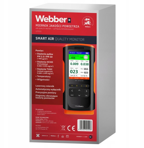 Stacja Jakosci Powietrza UP900 7w1 PM2.5 PM10 HCHO TVOC USB Webber