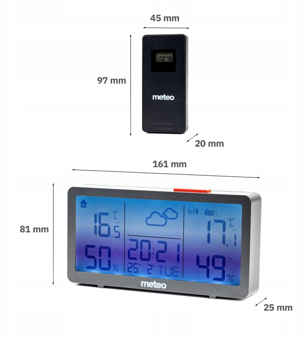 Stacja pogodowa pogody METEO Higrometr Pogodynka Termometr Zegar SP203