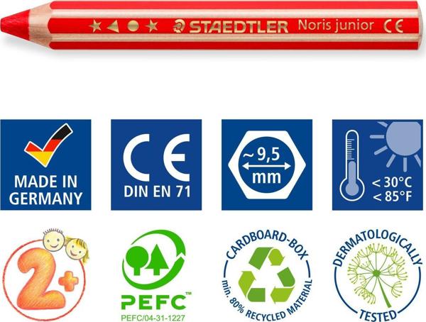 Staedtler Noris Junior Κηρομπογιές 3 σε 1, 12 Τεμάχια, Πολύχρωμα