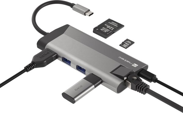 Natec Fowler Plus USB-C Hub 8-in-1, Σταθμός Σύνδεσης με 3x USB 3.0, HDMI 4K και Card Reader (NMP-1690)