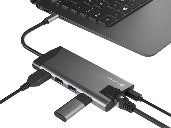 Natec Fowler Plus USB-C Hub 8-in-1, Σταθμός Σύνδεσης με 3x USB 3.0, HDMI 4K και Card Reader (NMP-1690)