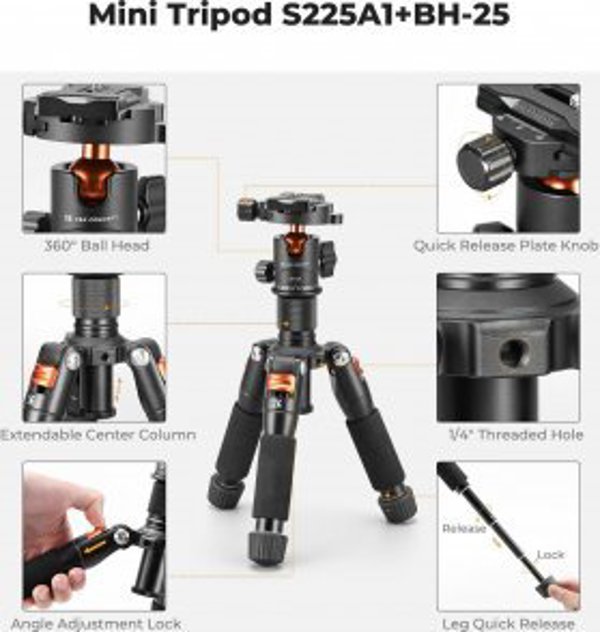 K&F Concept S225A1 Τρίποδο Φωτογραφίας με Κεφαλή Σφαίρας BH-25, Επαγγελματικό & Σταθερό