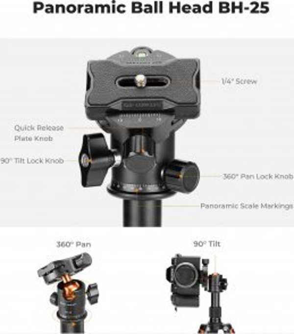 K&F Concept S225A1 Τρίποδο Φωτογραφίας με Κεφαλή Σφαίρας BH-25, Επαγγελματικό & Σταθερό