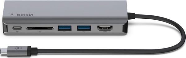 Belkin USB-C Multiport Hub 6 σε 1, Αντάπτορας με HDMI, 2x USB-A, Ethernet & Card Reader, Γκρι (AVC008btSGY)