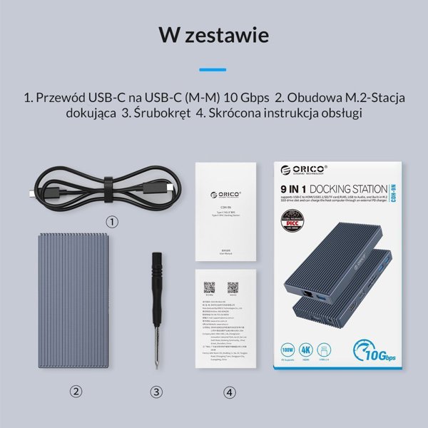 Orico 9-in-1 Docking Station CDH-9N-GY-BP, Σταθμός Σύνδεσης με 9 Θύρες, Γκρι