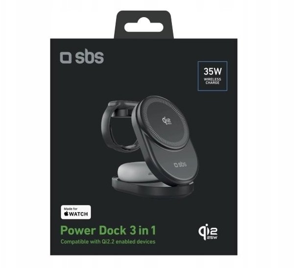 Stacja ladujaca SBS Qi2.2 25W indukcyjna 3w1 skladana z certyfikatem MFI - czarna