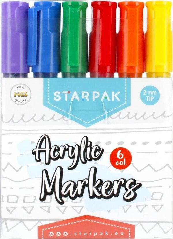 Starpak Ακρυλικοί Μαρκαδόροι, 6 Χρώματα, Ανεξίτηλοι Μαρκαδόροι Ζωγραφικής Και Χειροτεχνίας