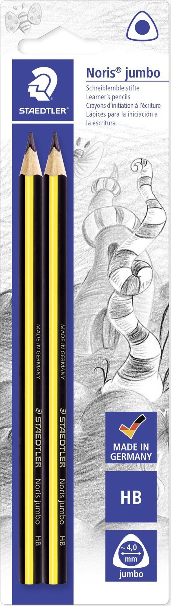 Staedtler Μολύβι Noris Jumbo 119, HB, Τριγωνικό, 4mm, 2 Τεμάχια σε Blister