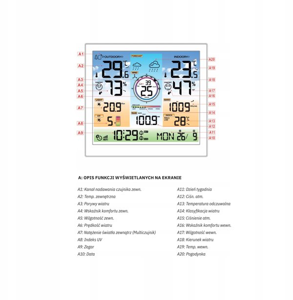Stacja Pogodowa POGODY Bezprzewodowa METEO Higrometr Barometr WIFI SP601