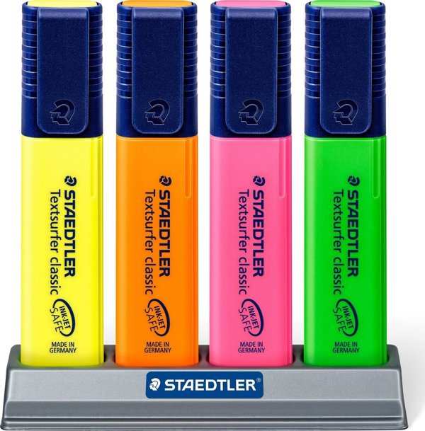 Staedtler Textsurfer Classic 364 Μαρκαδόροι Υπογράμμισης, Λοξή Μύτη, 4 Χρώματα (Πράσινο, Πορτοκαλί, Ροζ, Κίτρινο)