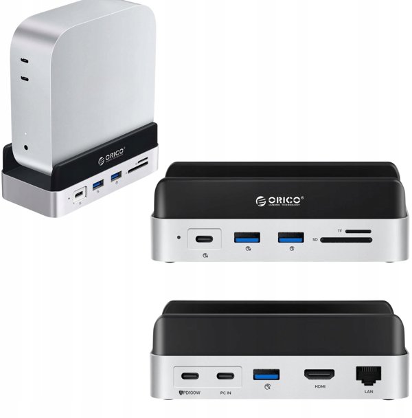 Stacja dokujaca Orico MiniDock 10w1 z kieszenia na dysk twardy SSD srebrna