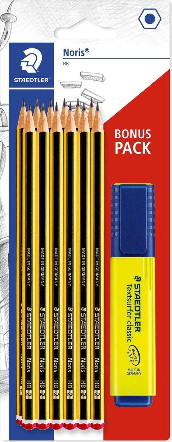 Staedtler Μολύβια Noris 120 HB, Εξαγωνικά, Σετ 12 Τεμαχίων, Blister, Κίτρινο/Μαύρο