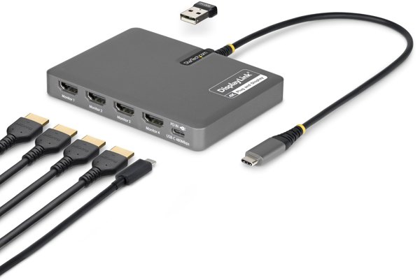 Stacja/replikator StarTech STARTECH.COM USB-C do 4-Monitor Workstation Adapter 4K 60Hz HDMI 140W PD Passthrough USB dla klawiatury i myszy TAA