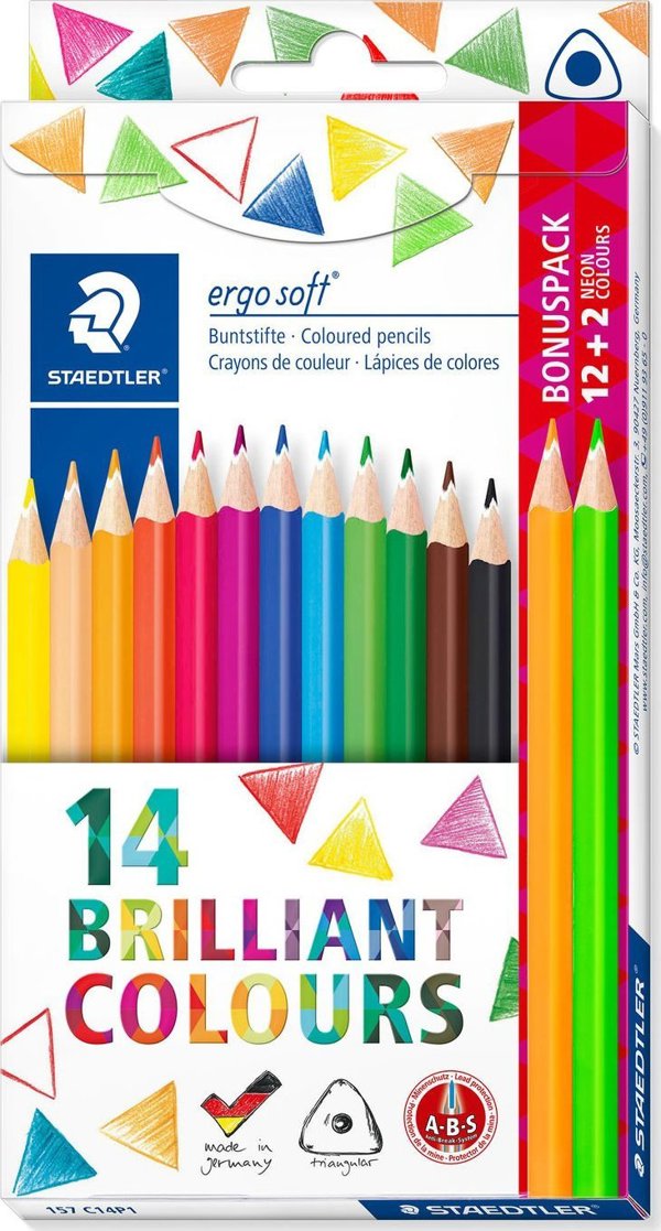 Staedtler Ergosoft Neon Χρωματιστά Μολύβια, 14 Τεμάχια, Πολύχρωμα