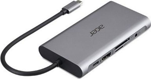Acer USB-C Docking Station 12-in-1 (HP.DSCAB.009) με 2xHDMI, DisplayPort, RJ45, USB 3.2, SD/TF & PD, Γκρι
