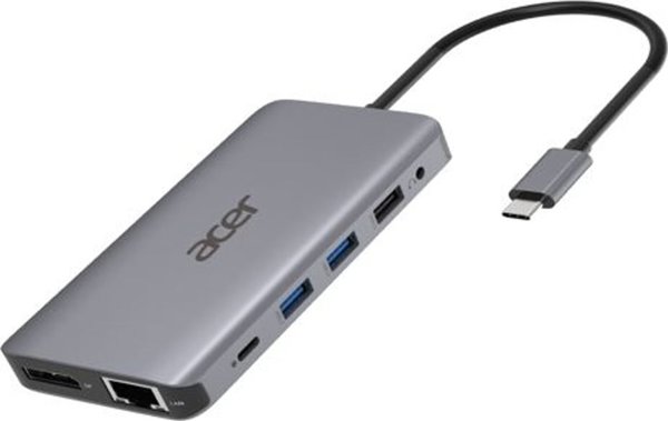 Acer USB-C Docking Station 12-in-1 (HP.DSCAB.009) με 2xHDMI, DisplayPort, RJ45, USB 3.2, SD/TF & PD, Γκρι