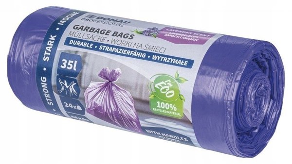 Stella Donau Professional Σακούλες Απορριμμάτων με Λαβές, 35L, 24 Τεμάχια, Άρωμα Λεβάντας, Μωβ