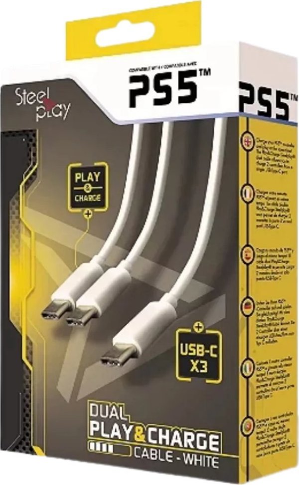 SteelPlay καλώδιο Dual Play & Charge για ελεγκτές PS5 λευκό