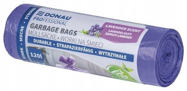 Donau Professional Σακούλες Απορριμμάτων με Χερούλια, 120L, 10 Τεμάχια, Άρωμα Λεβάντας, Μωβ