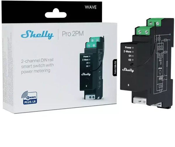 Διπλός Ελεγκτής Ρομπότ σε Ράγα DIN Z-Wave Shelly Wave Pro 2PM LR