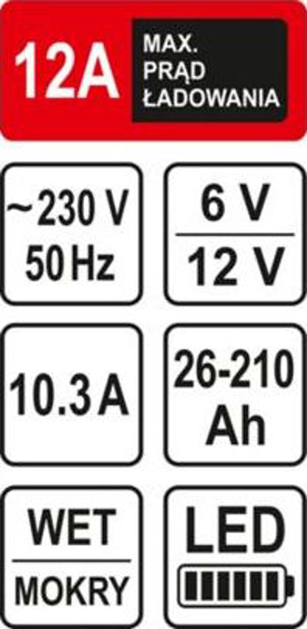 Sthor STHOR PROSTOWNIK 6/12V 12A 210Ah LED T82544