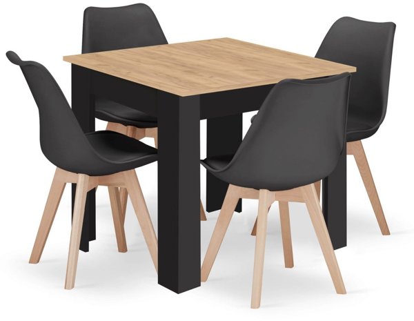 Τραπέζι NP 80x80 Artisan με μαύρα πόδια + 4 καρέκλες MARK με φυσικά πόδια