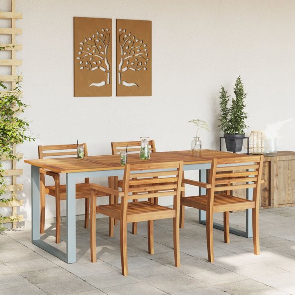 vidaXL Τραπέζι Κήπου Γκρι με Επιφάνεια από Φυσικό Ξύλο και Μεταλλικό Σκελετό