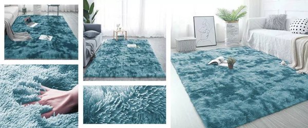 Χαλί Shaggy Strado Ombre 200x200 cm, Πυκνό Βελούδινο Χαλί, Σκούρο Μπλε