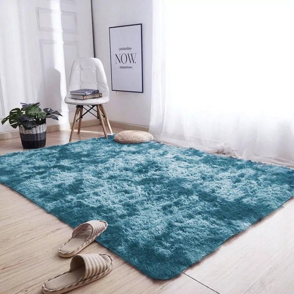 Χαλί Shaggy Strado Ombre 200x200 cm, Πυκνό Βελούδινο Χαλί, Σκούρο Μπλε