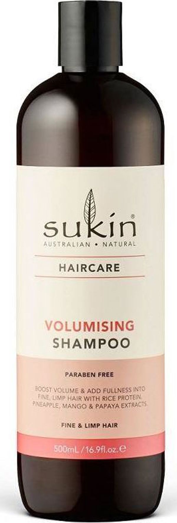 Sukin Volumising Shampoo, Σαμπουάν για Όγκο με Πρωτεΐνες Ρυζιού, Ανανά, Μάνγκο και Παπάγια, 500ml