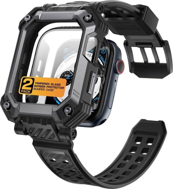 Supcase Θηκη + Θωρακισμένο Γυαλι APPLE WATCH 4 / 5 / 6 / 7 / 8 / SE ( 44 / 45 MM) Supcase Unicorn Beetle Pro & Tempered Glass μαυρο