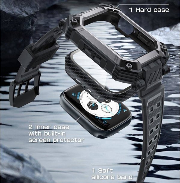 Supcase Θηκη + Θωρακισμένο Γυαλι APPLE WATCH 4 / 5 / 6 / 7 / 8 / SE ( 44 / 45 MM) Supcase Unicorn Beetle Pro & Tempered Glass μαυρο