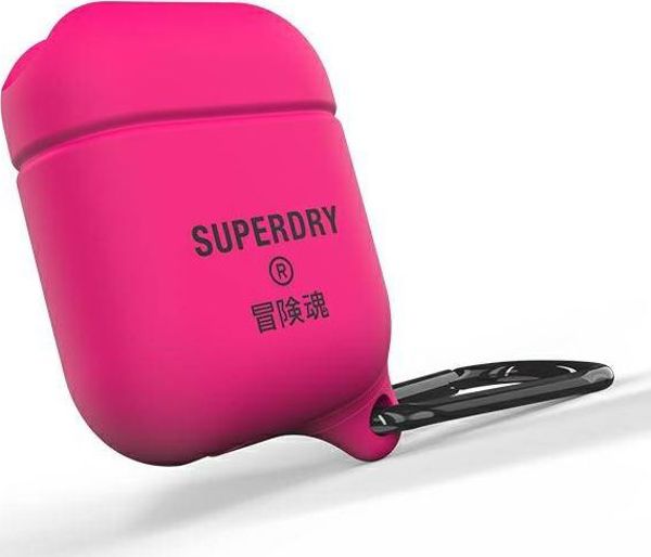 Superdry Θήκη Προστασίας για AirPods 1/2, Αδιάβροχη με Καραμπίνερ, Ροζ