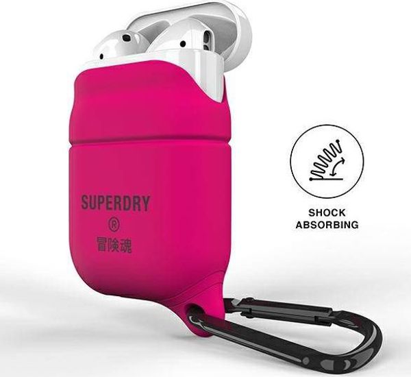 Superdry Θήκη Προστασίας για AirPods 1/2, Αδιάβροχη με Καραμπίνερ, Ροζ