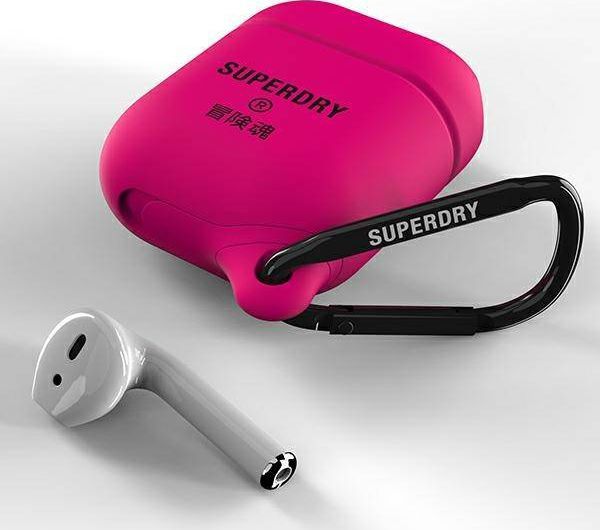 Superdry Θήκη Προστασίας για AirPods 1/2, Αδιάβροχη με Καραμπίνερ, Ροζ