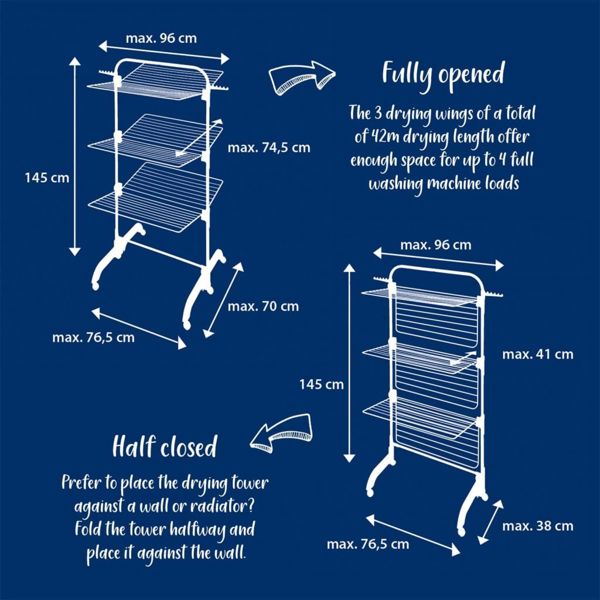 Leifheit Comfort Tower 420 Απλώστρα Ρούχων Πύργος, 1.45m, Αναδιπλούμενη, 76.5 x 70cm